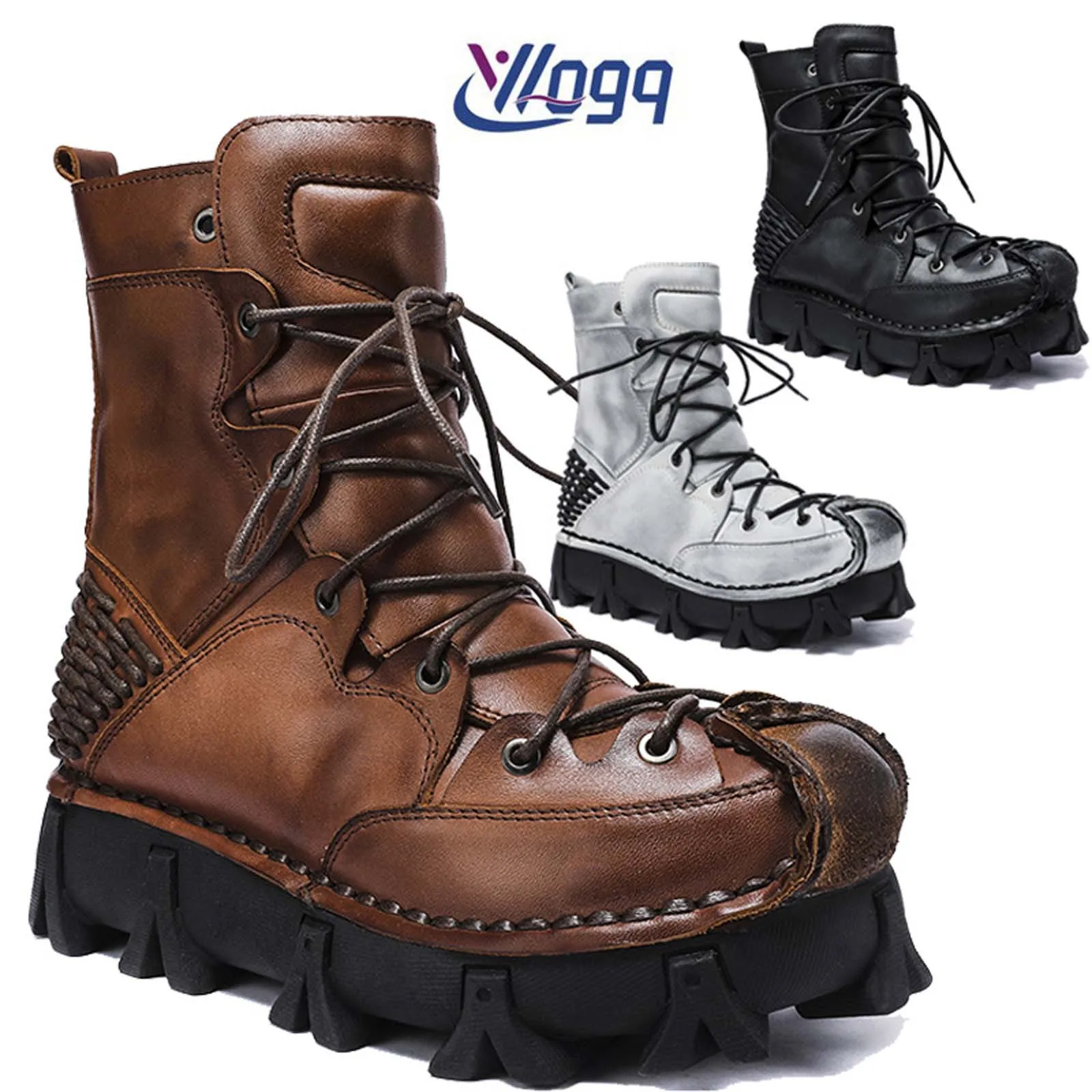 Leather Workshop - Fashion Genuine Leather Motorcycle Boots High-top