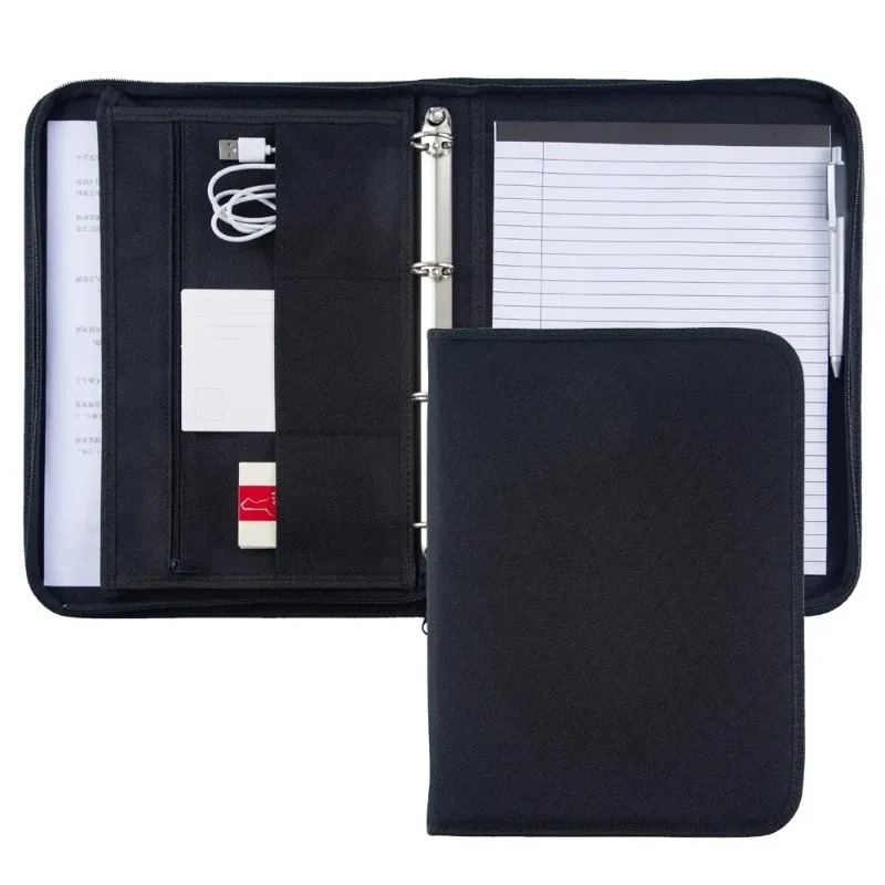 Leather Work Folder - Large Black Business Portfolio File Document
