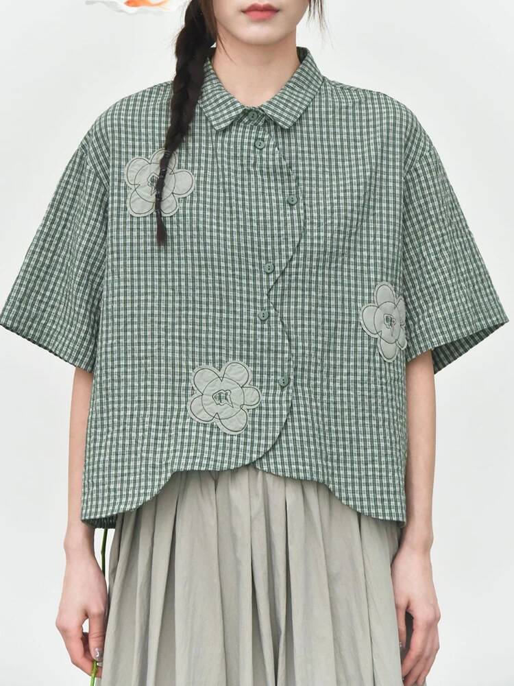 Green Plaid Women Flower Patch - đánh giá và giá Leatherwork Flowers